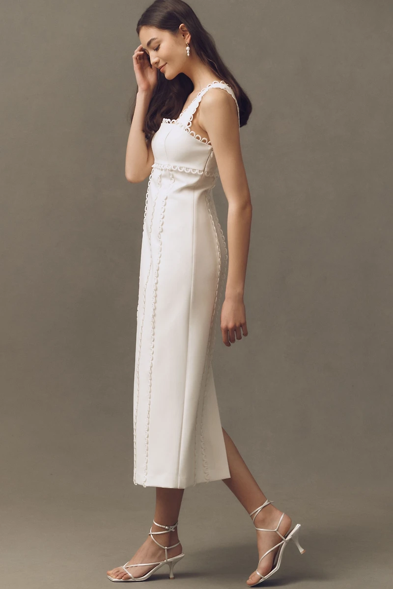 BHLDN Sleeveless Square-Neck Scallop-Trim Slim Midi Dress