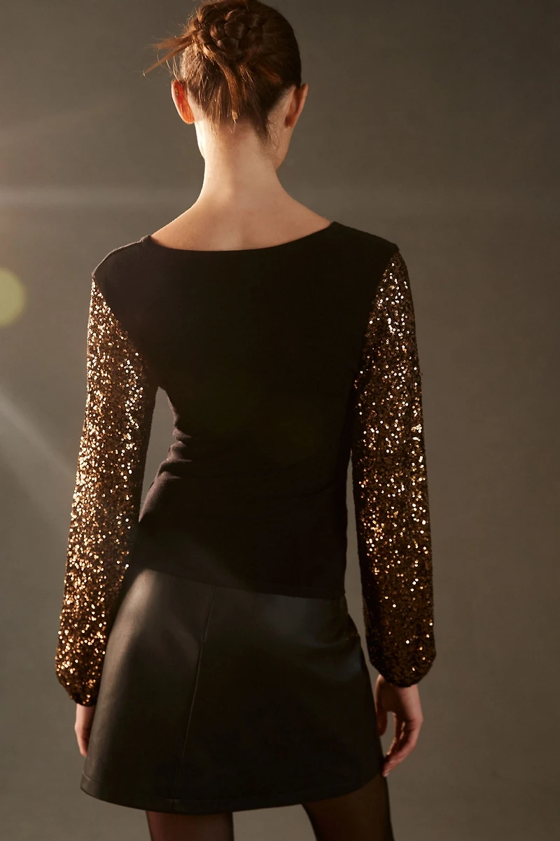 Bl-nk Sequin-Sleeve Sweater