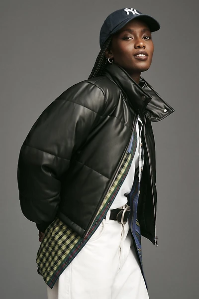 Vegan Leather Collared Puffer Jacket