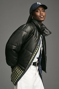 Vegan Leather Collared Puffer Jacket