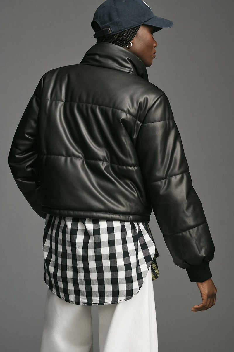 Vegan Leather Collared Puffer Jacket