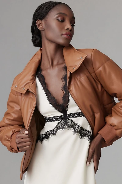 Vegan Leather Collared Puffer Jacket