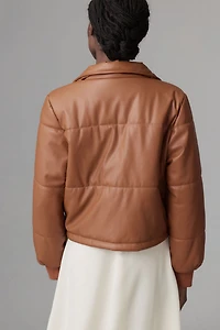 Vegan Leather Collared Puffer Jacket