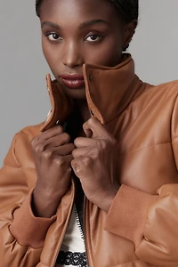 Vegan Leather Collared Puffer Jacket
