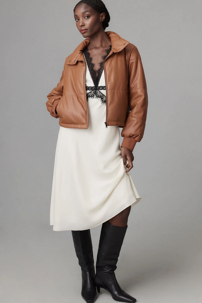 Vegan Leather Collared Puffer Jacket