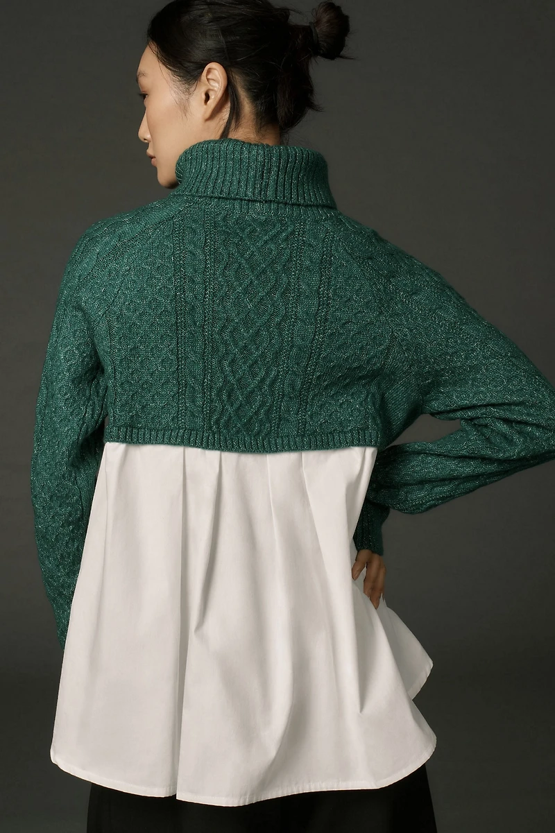 Mixed Media Turtleneck Cable Sweater