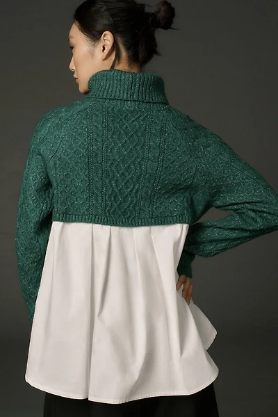 Mixed Media Turtleneck Cable Sweater