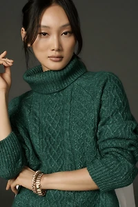 Mixed Media Turtleneck Cable Sweater