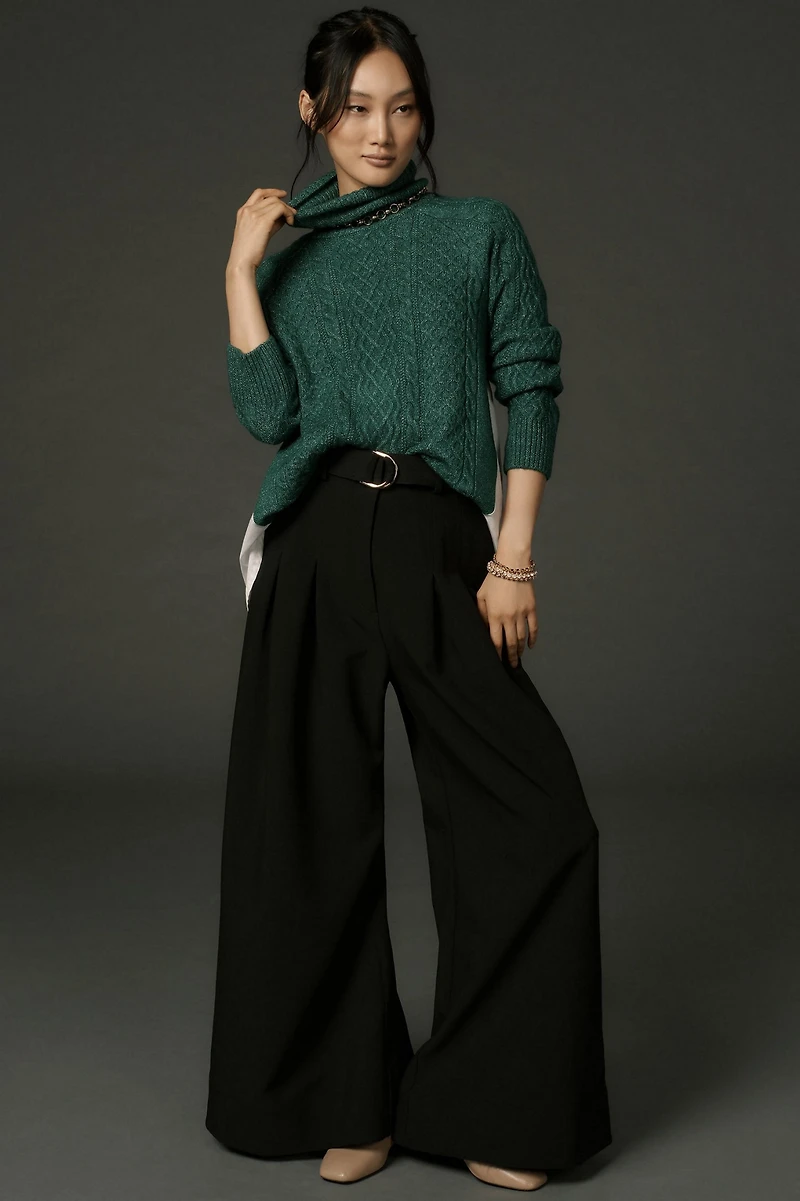 Mixed Media Turtleneck Cable Sweater