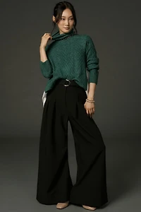 Mixed Media Turtleneck Cable Sweater