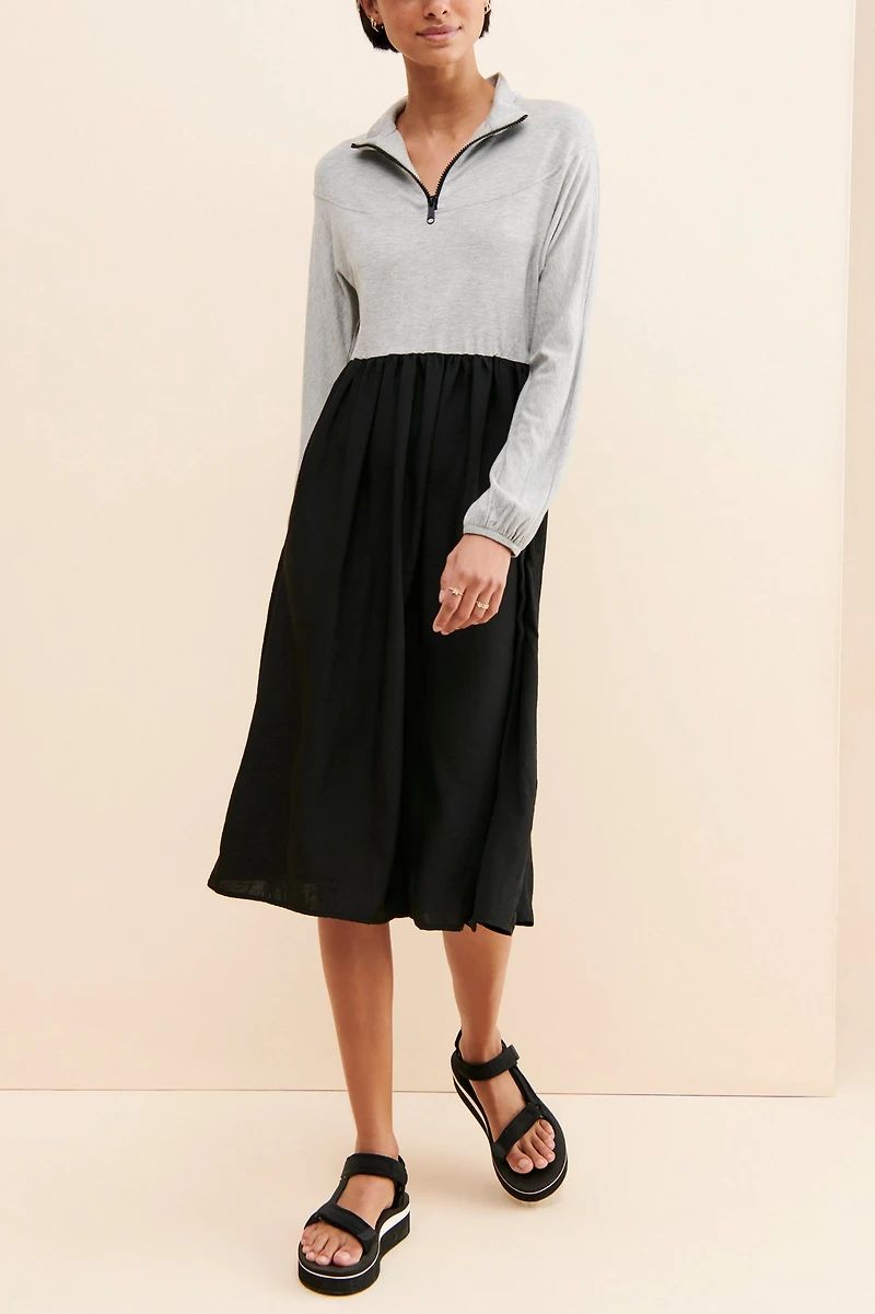 Amadi Mixed Media Quarter Zip Dress
