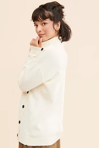 Flat White Buttoned Knit Turtleneck Sweater