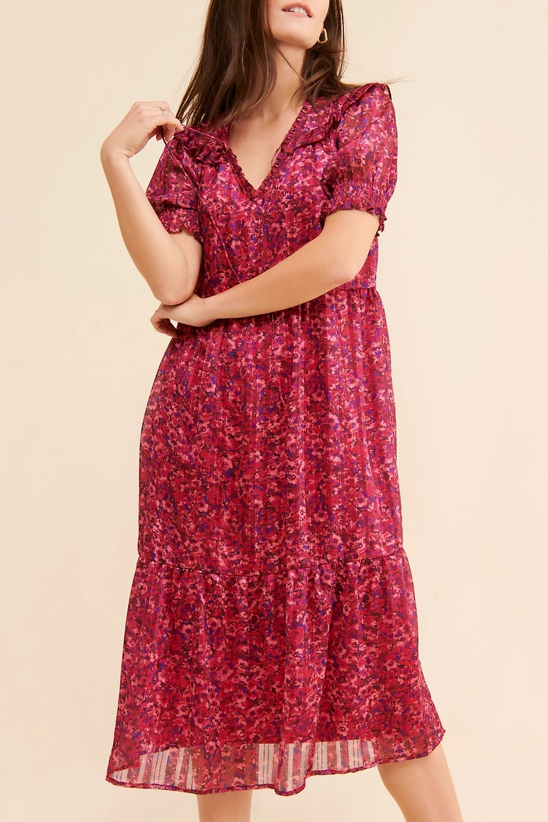 Du Paradis Ruffle Shoulder Midi Dress