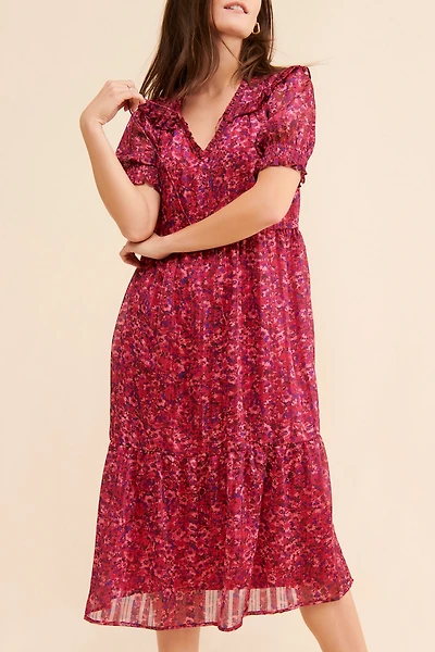 Du Paradis Ruffle Shoulder Midi Dress