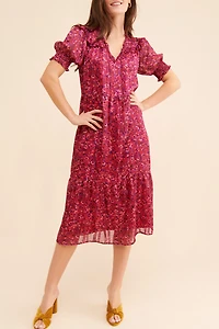 Du Paradis Ruffle Shoulder Midi Dress