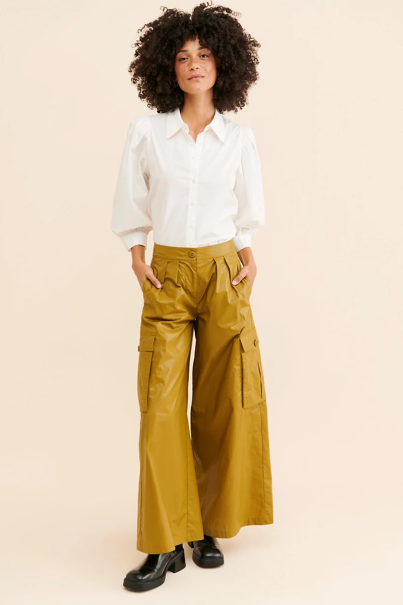 Corey Lynn Calter Cargo Wide Leg Vegan Leather Pants