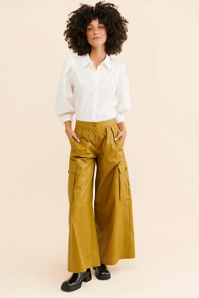 Corey Lynn Calter Cargo Wide Leg Vegan Leather Pants