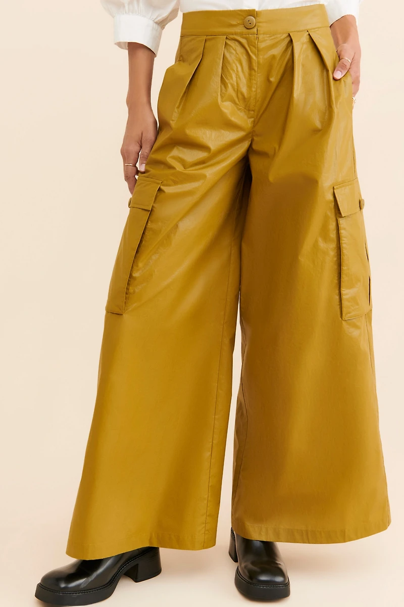 Corey Lynn Calter Cargo Wide Leg Vegan Leather Pants