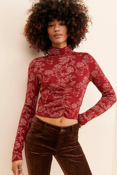 Maeve Ruched Mock Neck Sweater