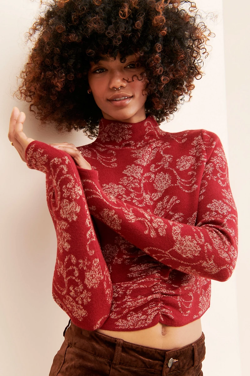 Maeve Ruched Mock Neck Sweater
