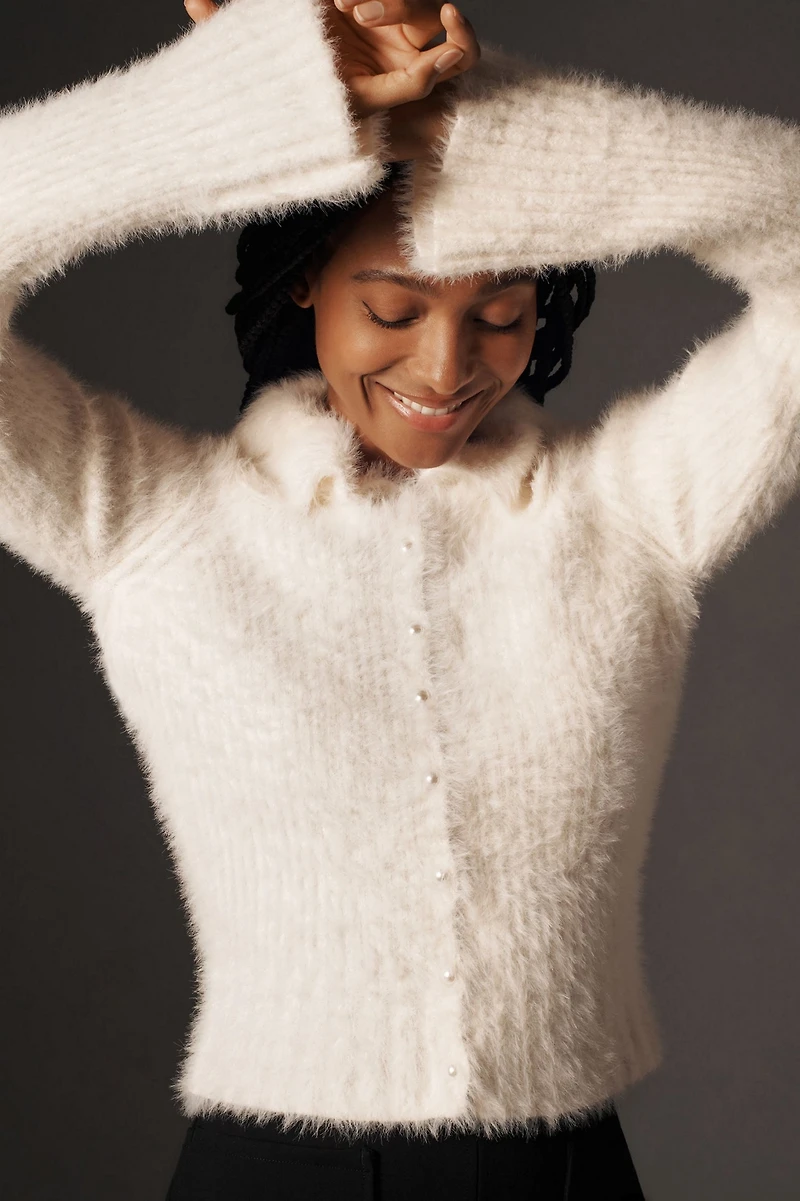 Pearl Button Fuzzy Cardigan Sweater