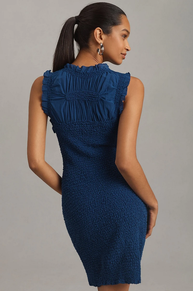 Mock-Neck Textured Mini Dress
