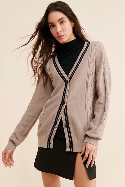 FRENCHMAUVE Cable Knit Oversized Cardigan