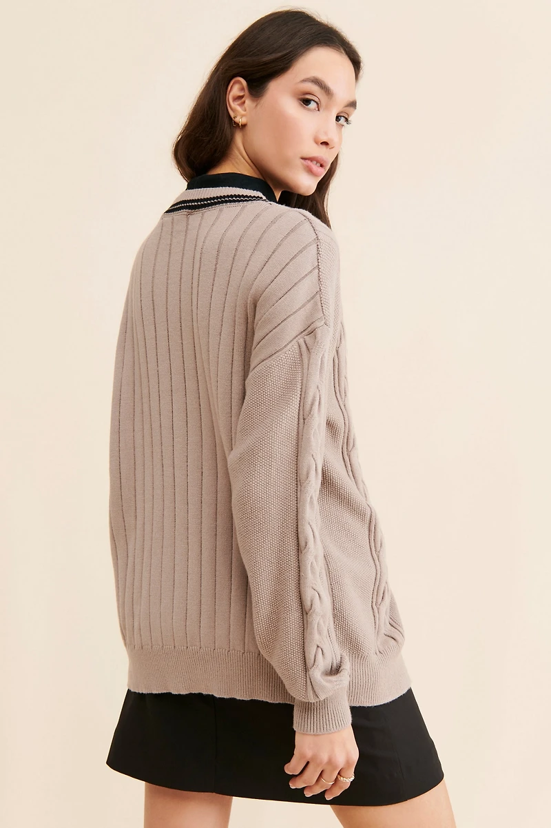 FRENCHMAUVE Cable Knit Oversized Cardigan