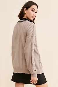 FRENCHMAUVE Cable Knit Oversized Cardigan