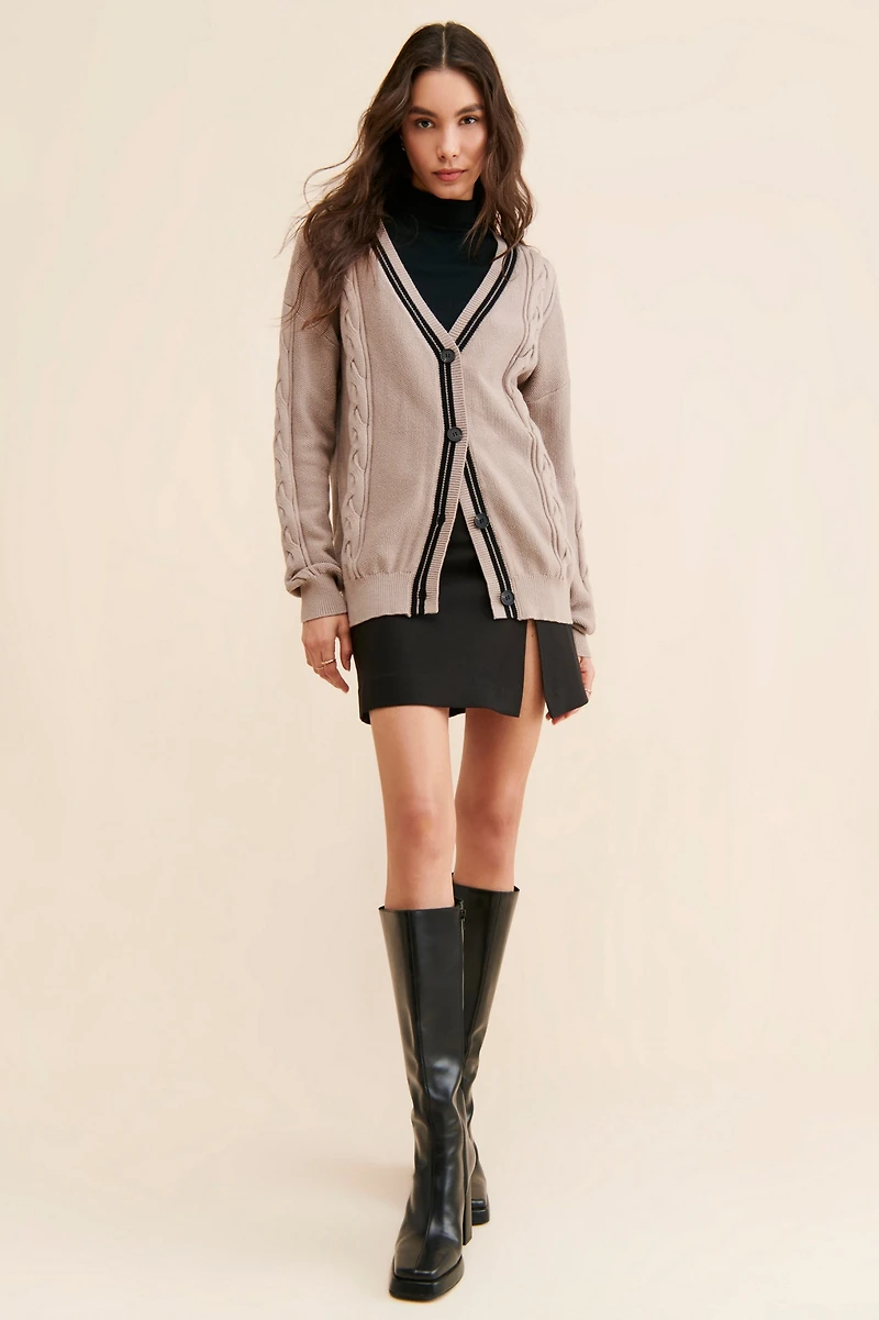 FRENCHMAUVE Cable Knit Oversized Cardigan