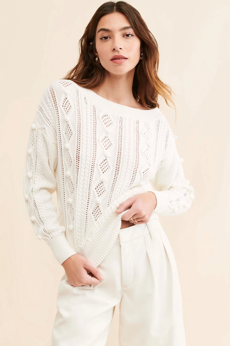 ONA Boat Neck Cable Knit Sweater