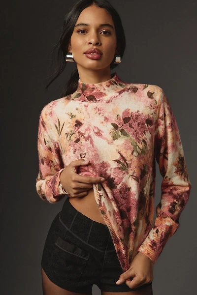 Kachel Mock-Neck Floral Open-Back Sweater