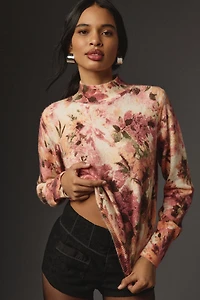 Kachel Mock-Neck Floral Open-Back Sweater