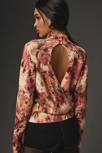 Kachel Mock-Neck Floral Open-Back Sweater