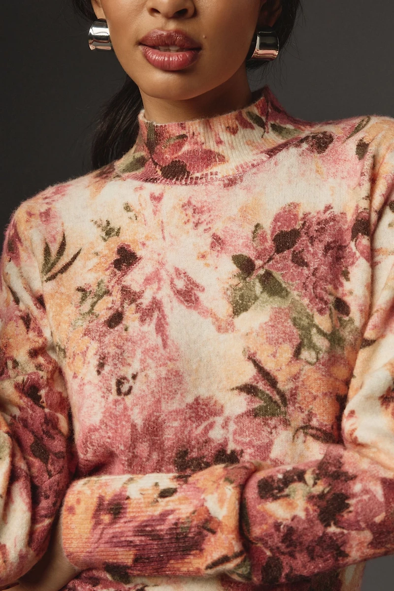 Kachel Mock-Neck Floral Open-Back Sweater