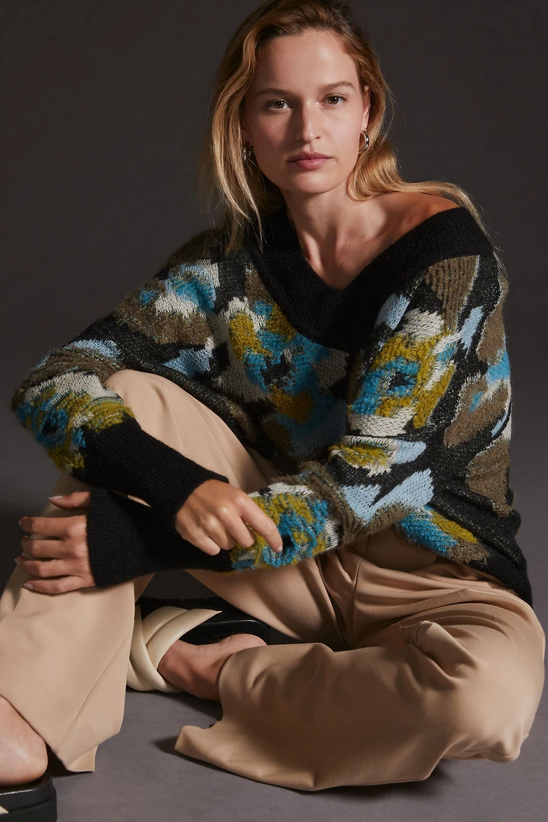 Drop Shoulder V-Neck Sweater