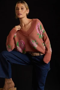 Drop Shoulder V-Neck Sweater