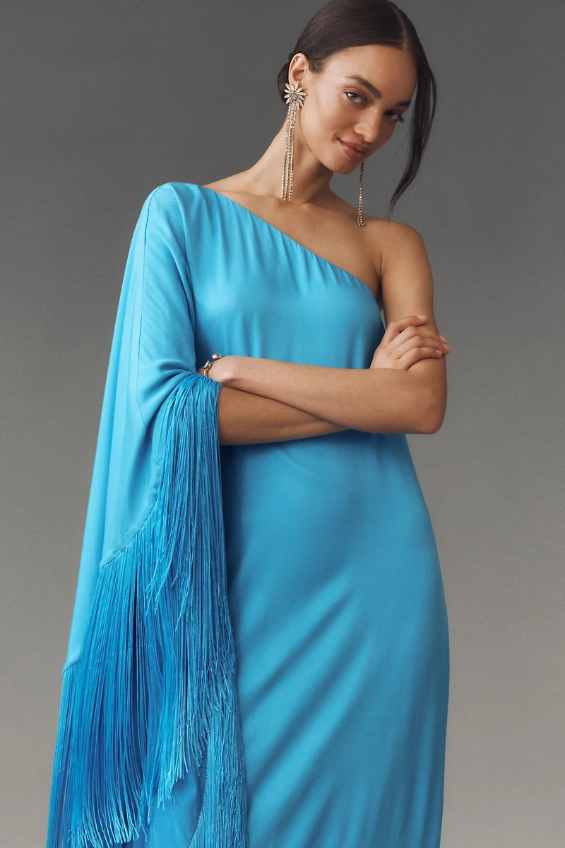 Mare Gemma One-Shoulder Fringe Midi Dress