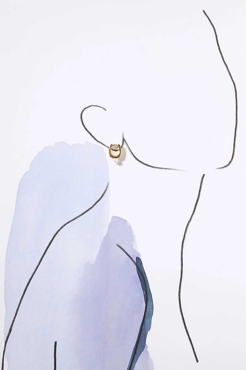 Missoma Small Button Pearl Square Huggie Hoop Earrings