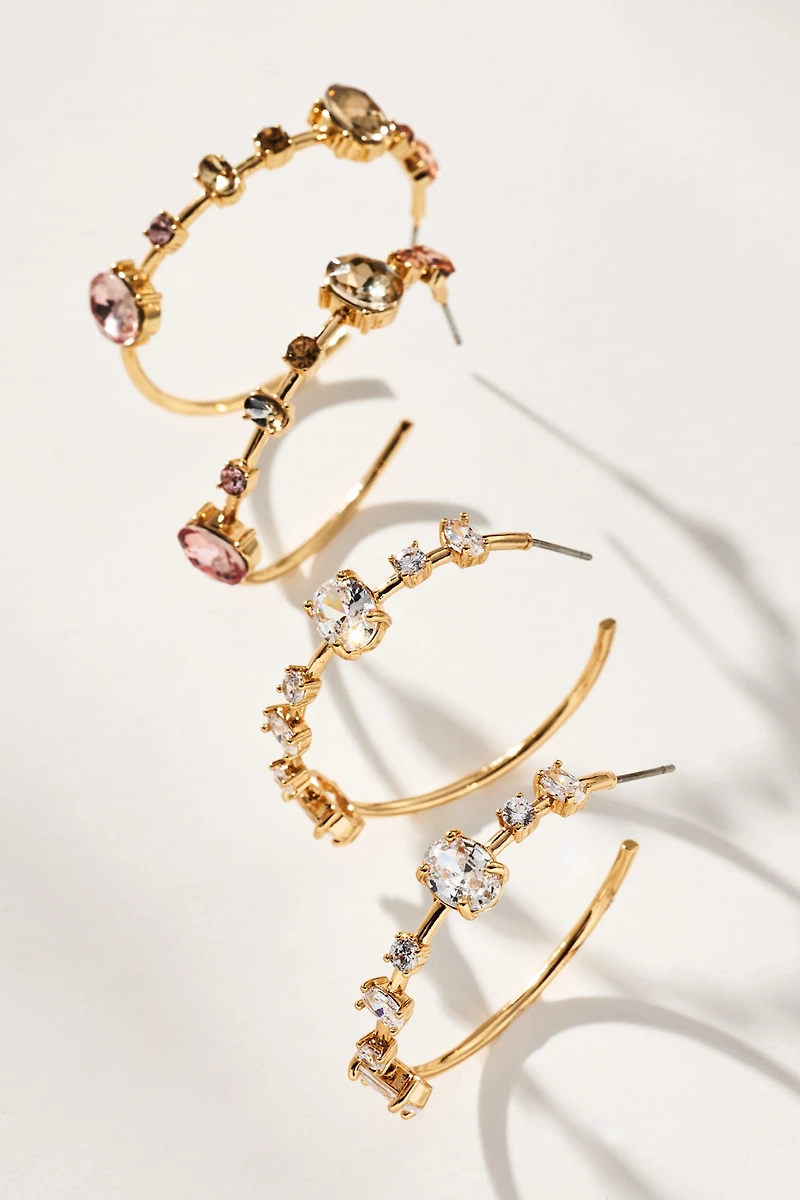 Spaced Crystal Hoop Earrings