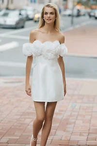 Acler Trusley Off-The-Shoulder Rosette Satin Mini Dress