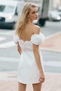 Acler Trusley Off-The-Shoulder Rosette Satin Mini Dress