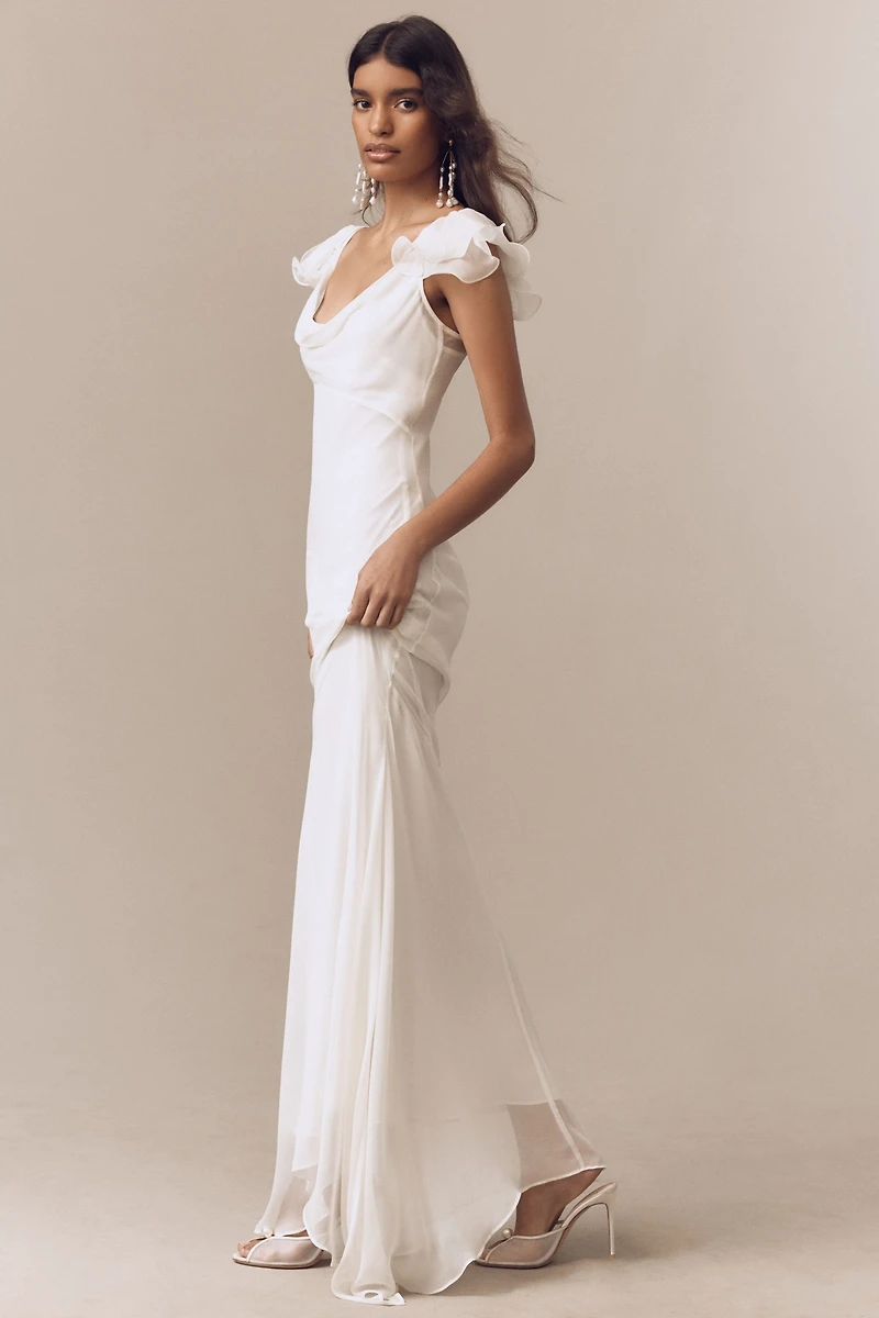 De La Vali Cowl-Neck Silk Mermaid Gown