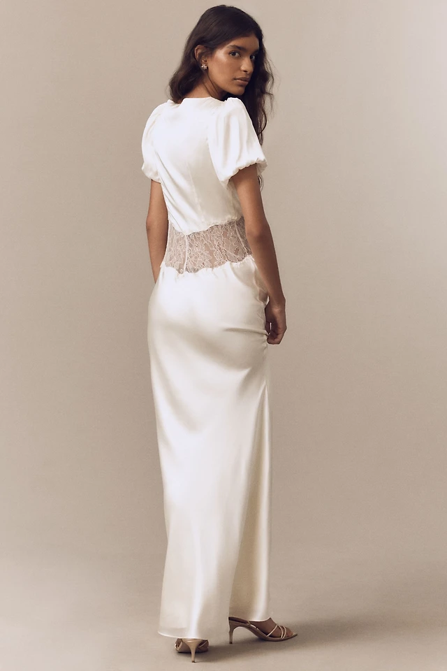chinese dress ladies PAVLOVA LONG DRESS IN IVORY SILK SATIN  DE LA VALI OFFICIAL