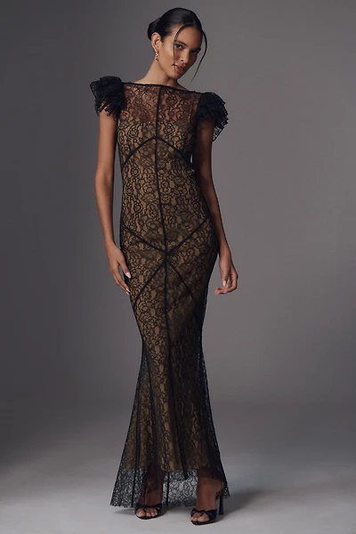 De La Vali Nephele Lace High-Neck Maxi Dress