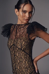 De La Vali Nephele Lace High-Neck Maxi Dress