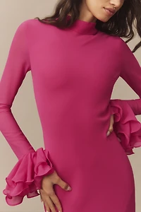 De La Vali Diara Long-Sleeve Scarf-Neck Maxi Dress