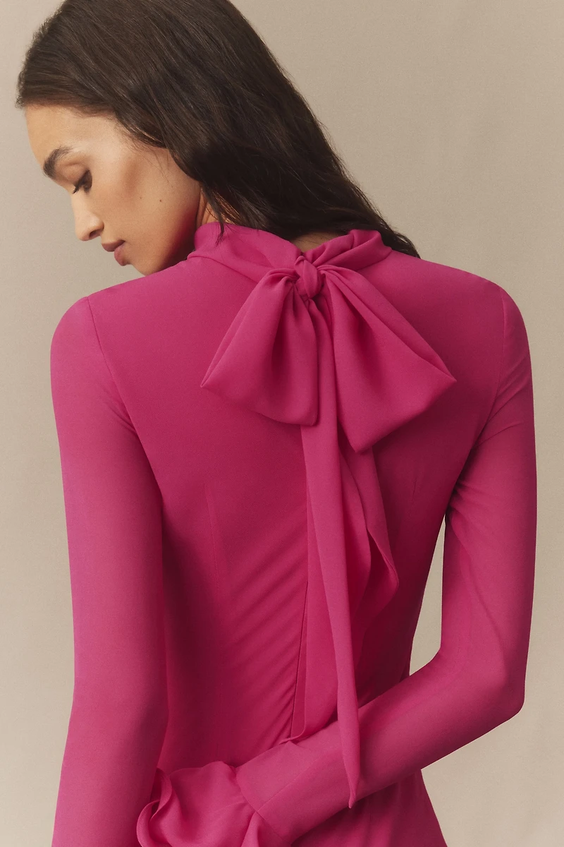De La Vali Diara Long-Sleeve Scarf-Neck Maxi Dress