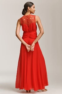 Shona Joy Emory Sleeveless Lace Gathered Maxi Dress