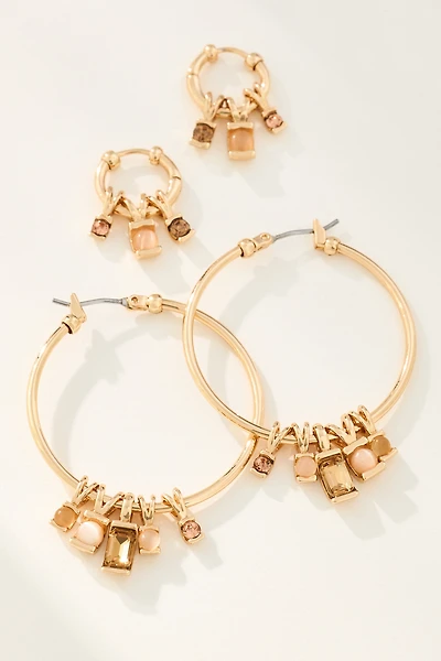 Crystal Charm Hoop Earrings, Set of 2